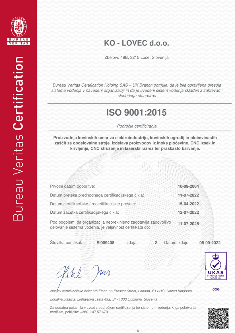 ISO 9001:2015 certificate